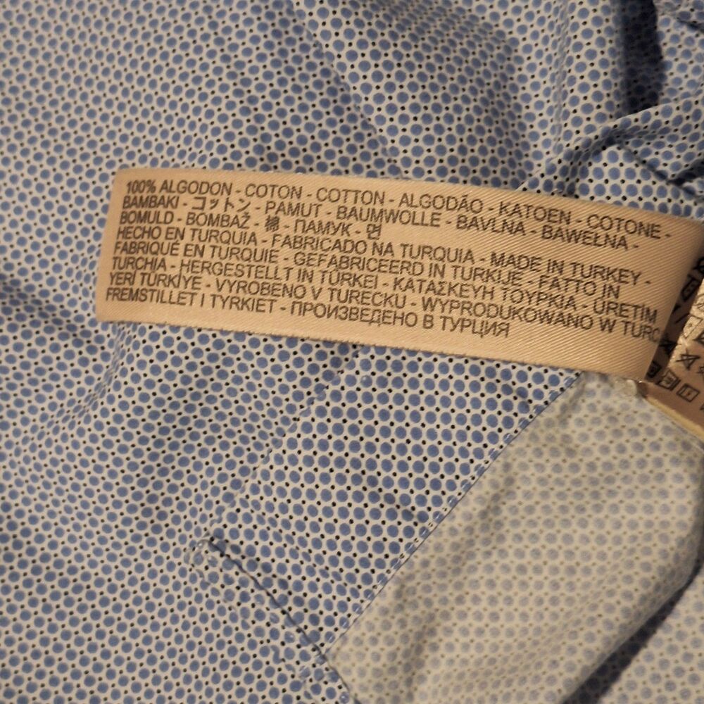 MASSIMO DUTTI-Finest Fabric-Mens L Blue Dress Shirt-Slim-Sml Geo Print-Cotton - Picture 10 of 10